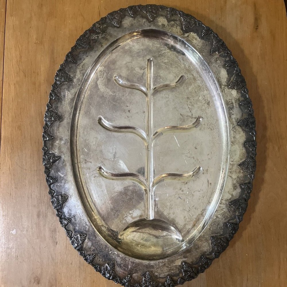 Large Vintage  Sheffield Footed Meat Platter. Silver plate On Copper 22x16in
